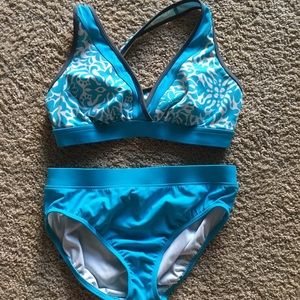 Lands’ End blue patterned bikini
